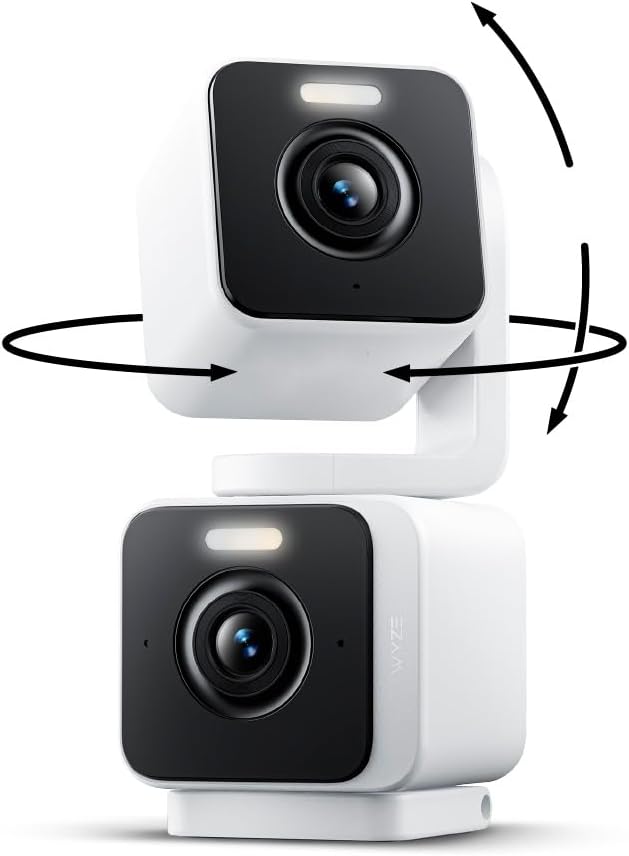 WYZE Duo Cam Pan Cámara de Seguridad 2K 360° IP65 con Doble Lente, Visión Nocturna a Color, Focos y Sirena