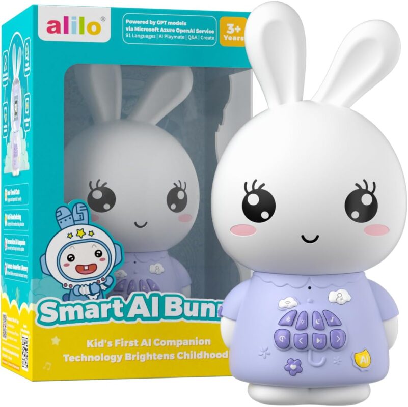alilo AI Bunny Juguete Inteligente para Niños con Voz en Tiempo Real, 91 Idiomas, Bluetooth, Luz Nocturna y Contenido Educativo